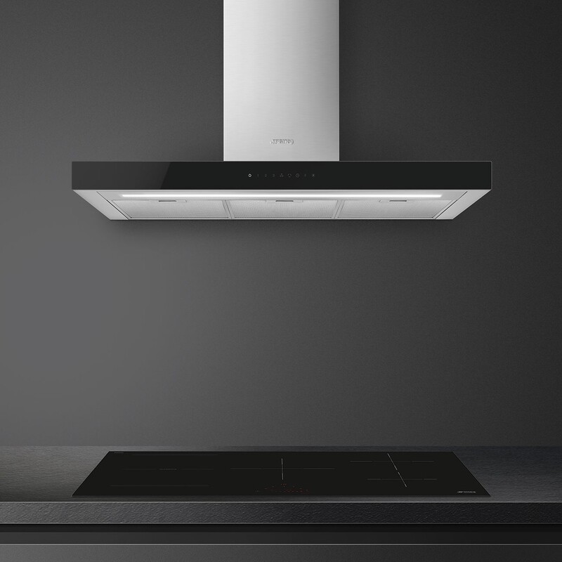 Smeg Wall Hood 90 cm Stainless Steel Black Glass