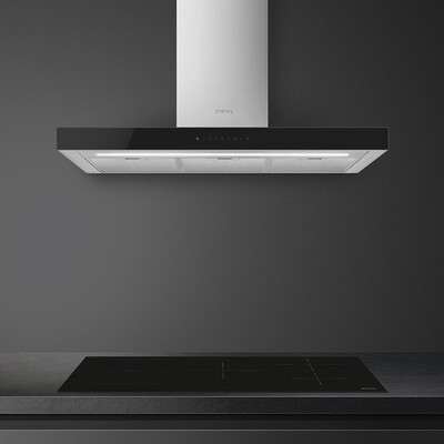 Smeg Wall Hood 90 cm Stainless Steel Black Glass
