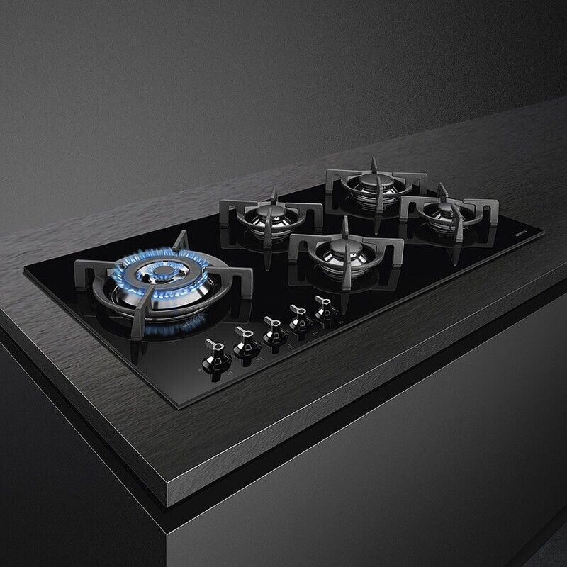 Smeg Gas Hob Ceramic Black Glass 90 cm
