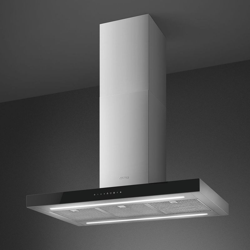 Smeg Island Hood 90 cm Stainless Steel Black Glass