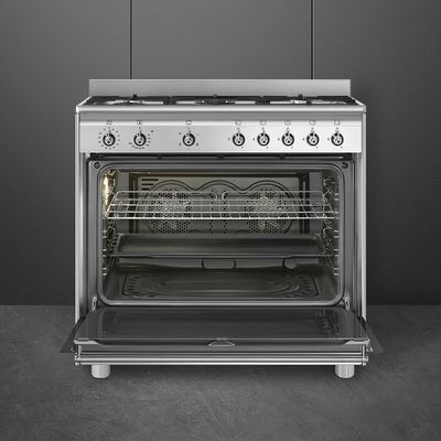 Smeg Classic Cooker 90 cm Gas/Gas Inox w/Black Door