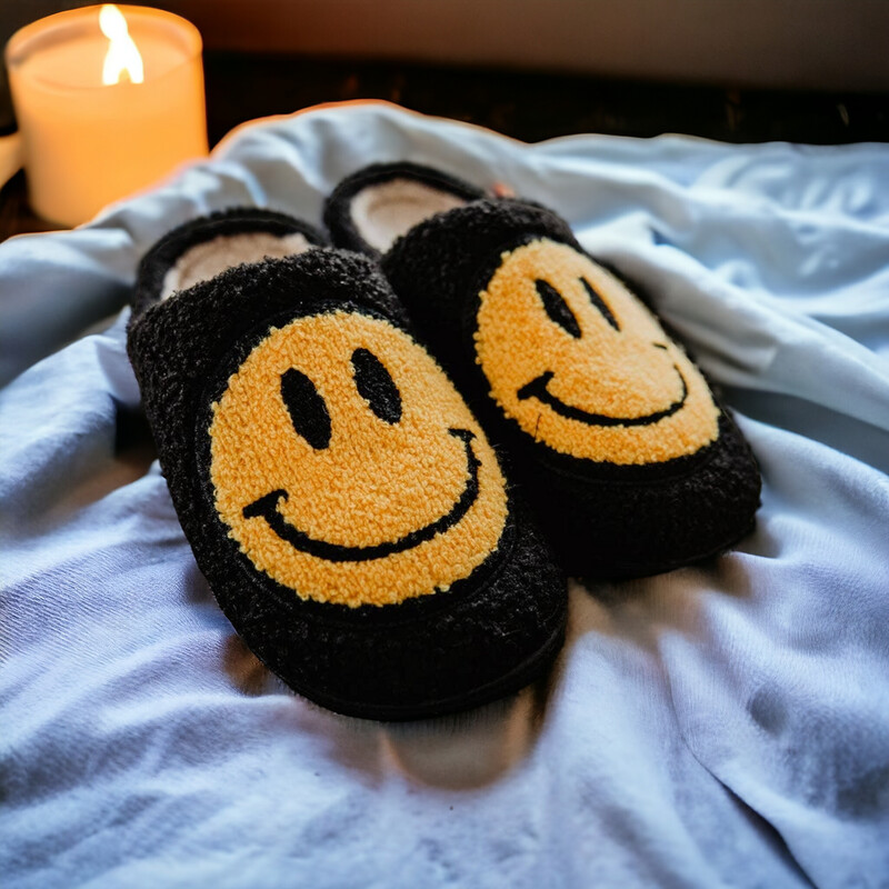 Black Happy Face Slippers