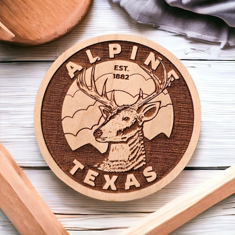 Circle Deer Alpine Wood Magnet