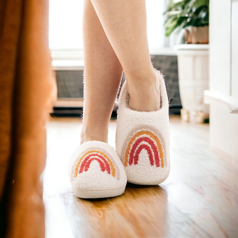 Rainbow Fuzzy Sherpa Slippers