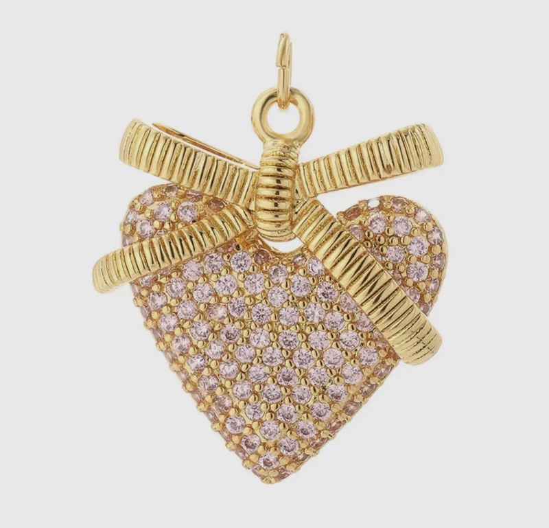 Large Pink Pave &amp; Bow Charm