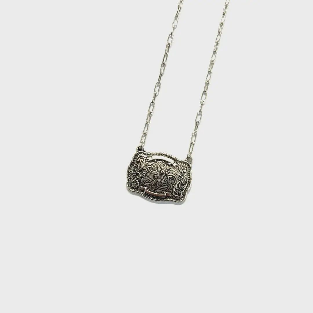 Silver Western Belt Buckle Initial Necklace
