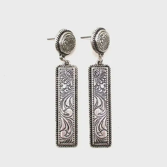 Western Bar Engraved Dangle Earrings