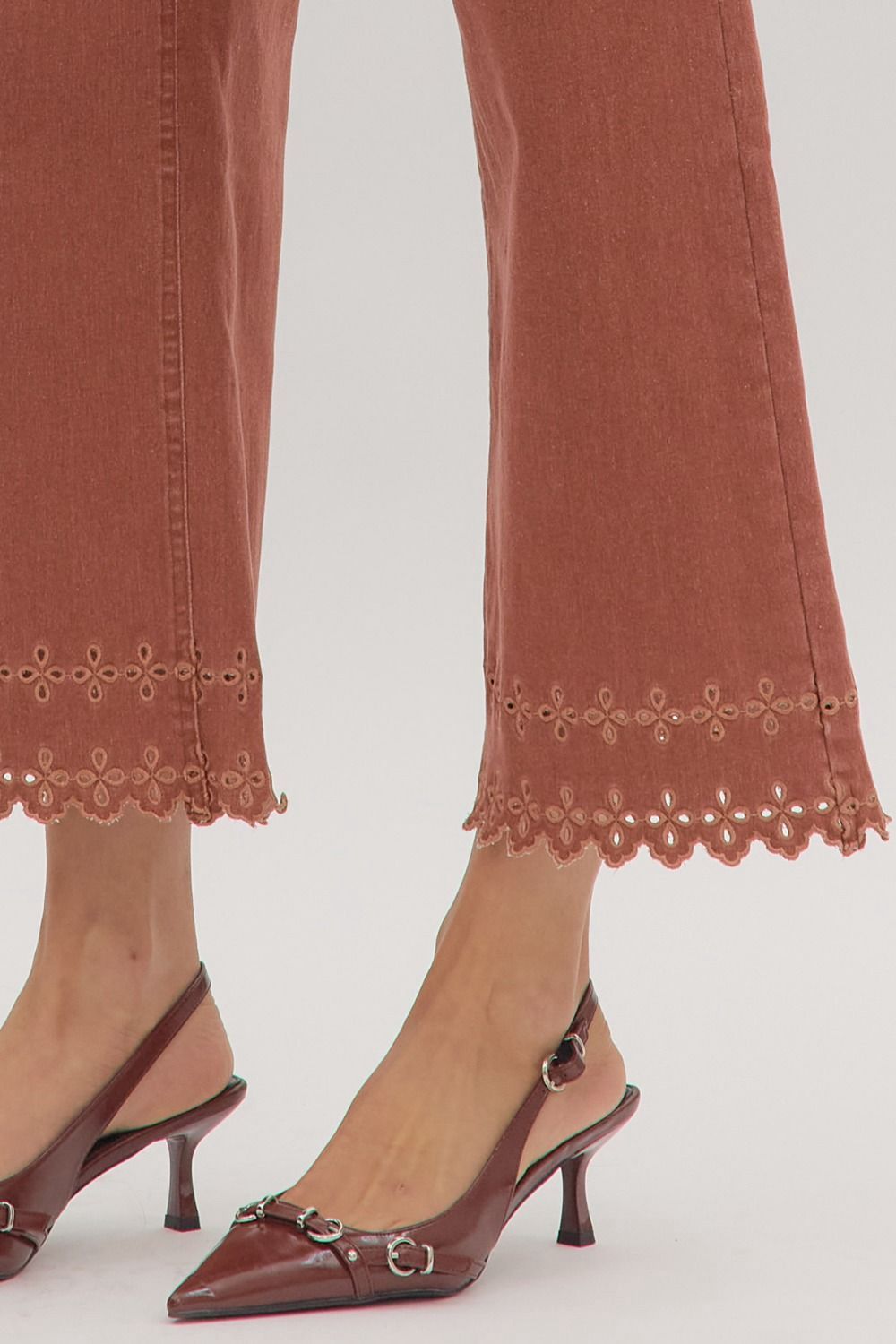 Brick Petite Pants with Embroidered Hem