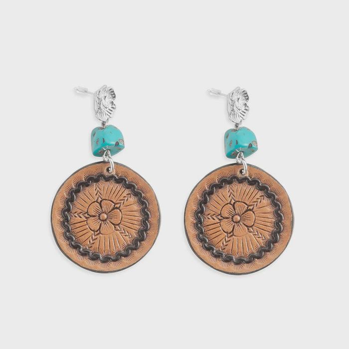 Floral Star Medallion Earrings - Brown