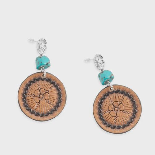 Floral Star Medallion Earrings - Brown
