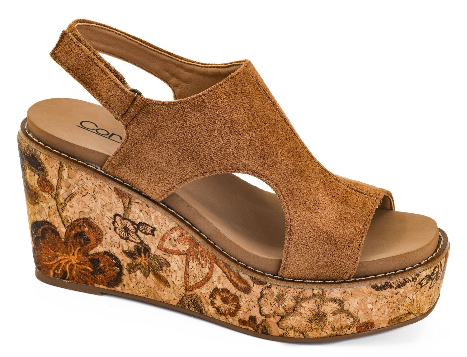 Freddie Wedge Sandals - Tobacco Faux Suede