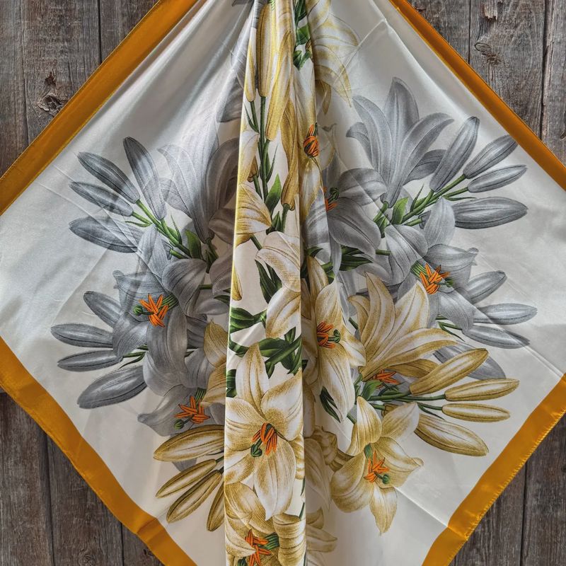 Yellow and Grey Lilies Wild Rag Scarf