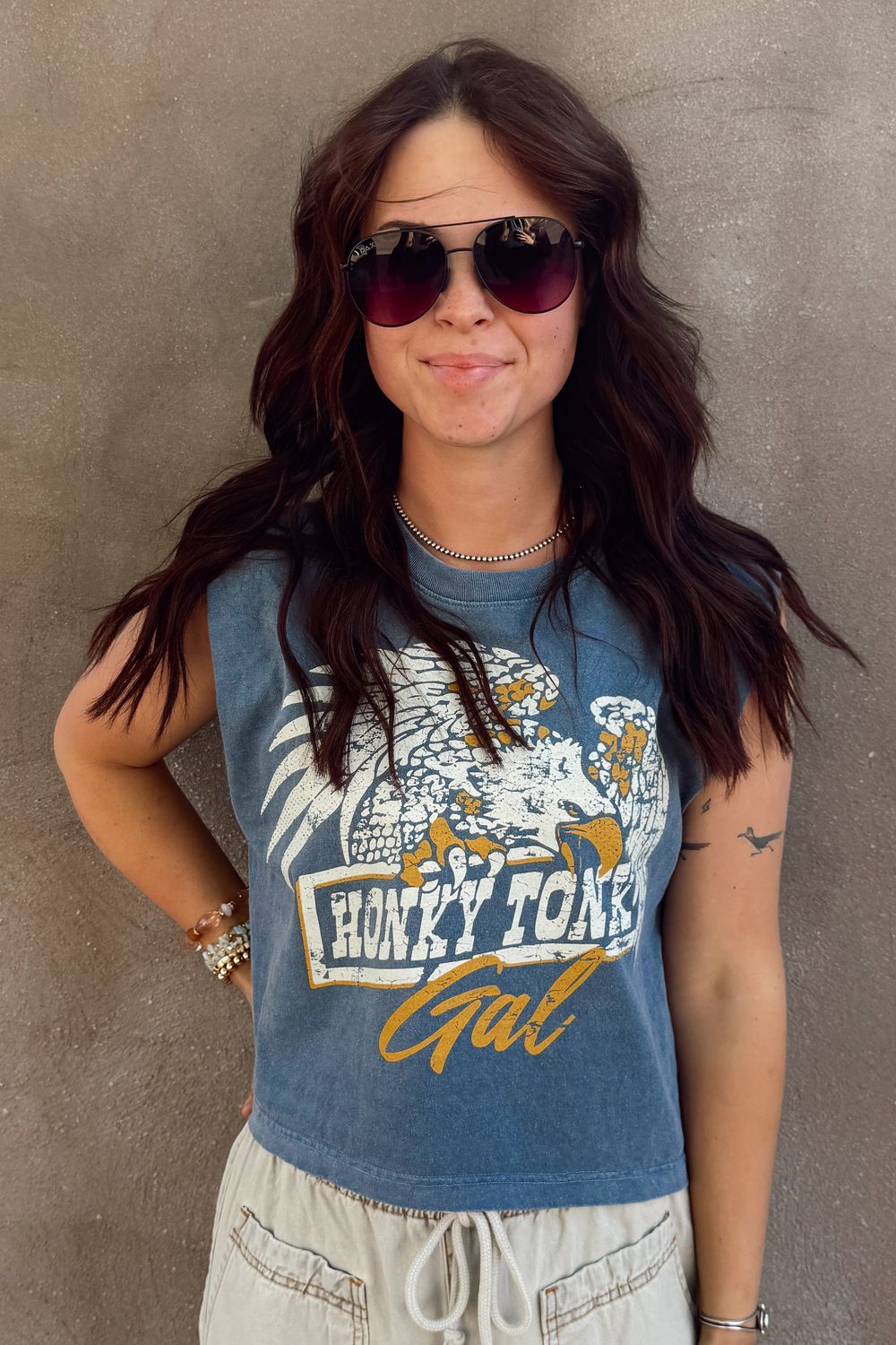 Honky Tonk Gal Eagle Boxy Muscle Tee