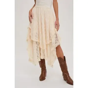 Lace Tier Midi Skirt - Ecru