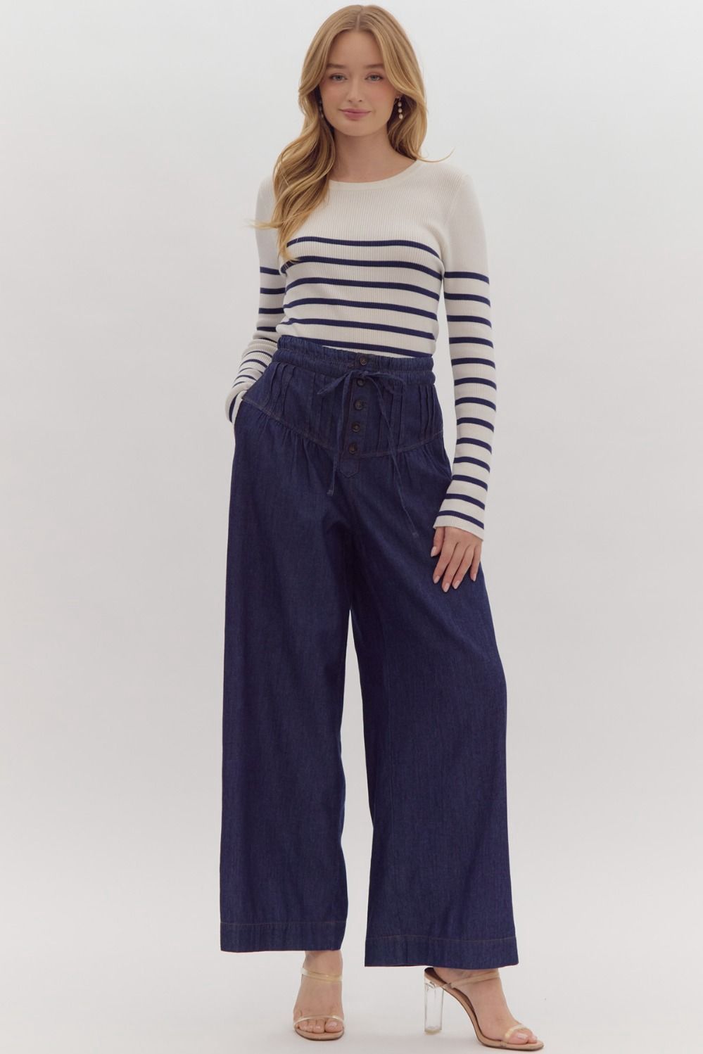 High Waisted Wide Leg Dark Denim Pants