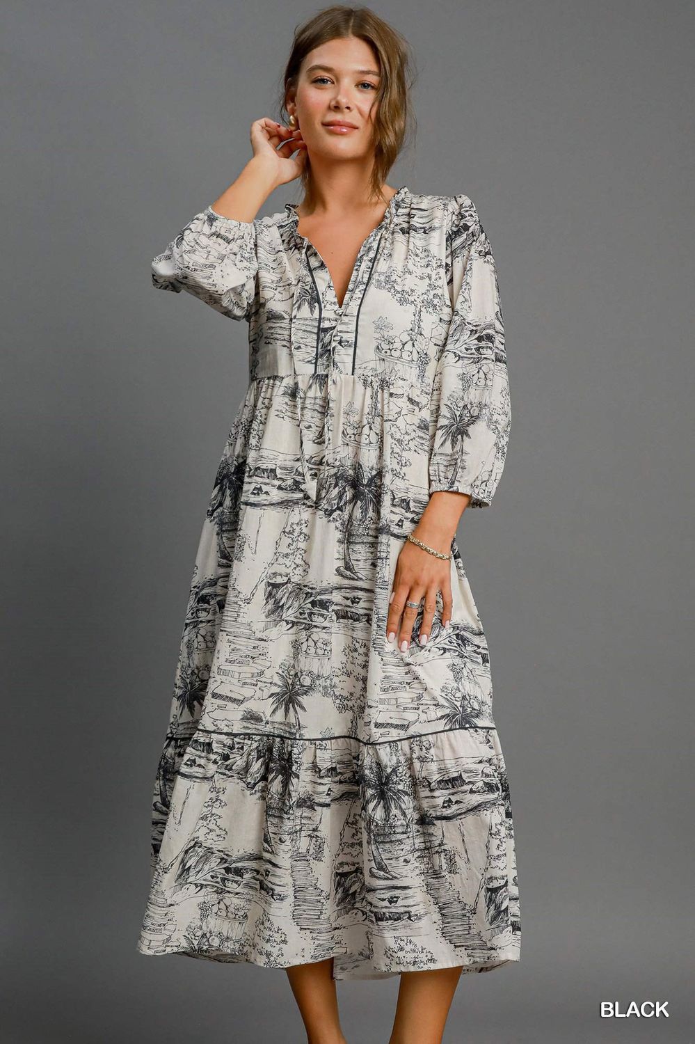 Landscape Print Midi Dress