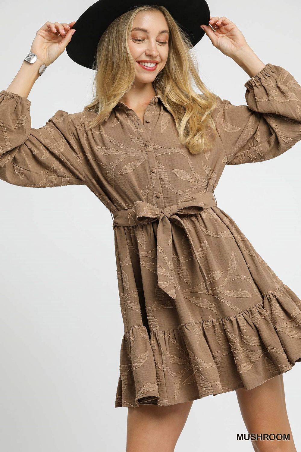 Jacquard Dress with Tie Waist