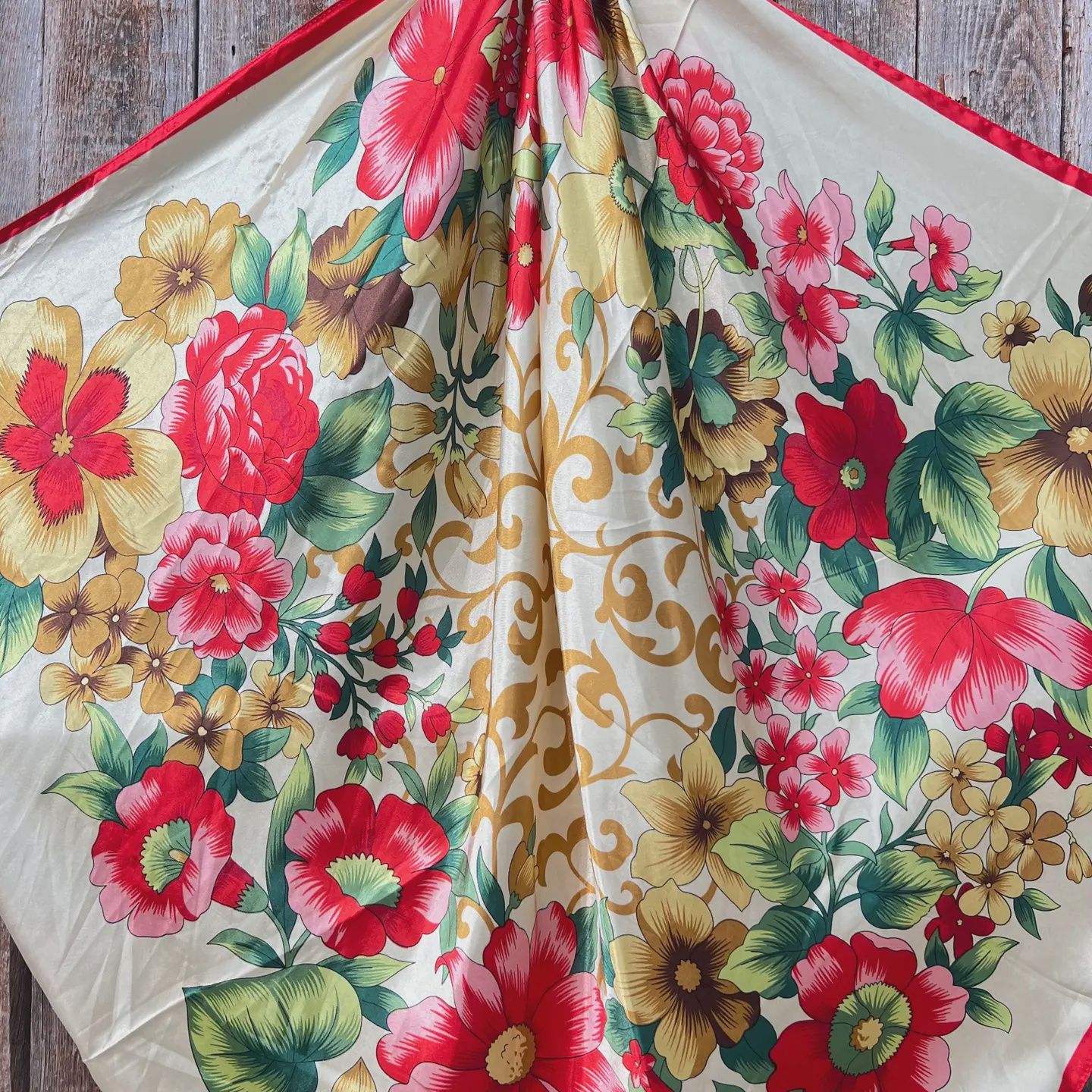 Red Green &amp; Gold Floral Wild Rag Scarf