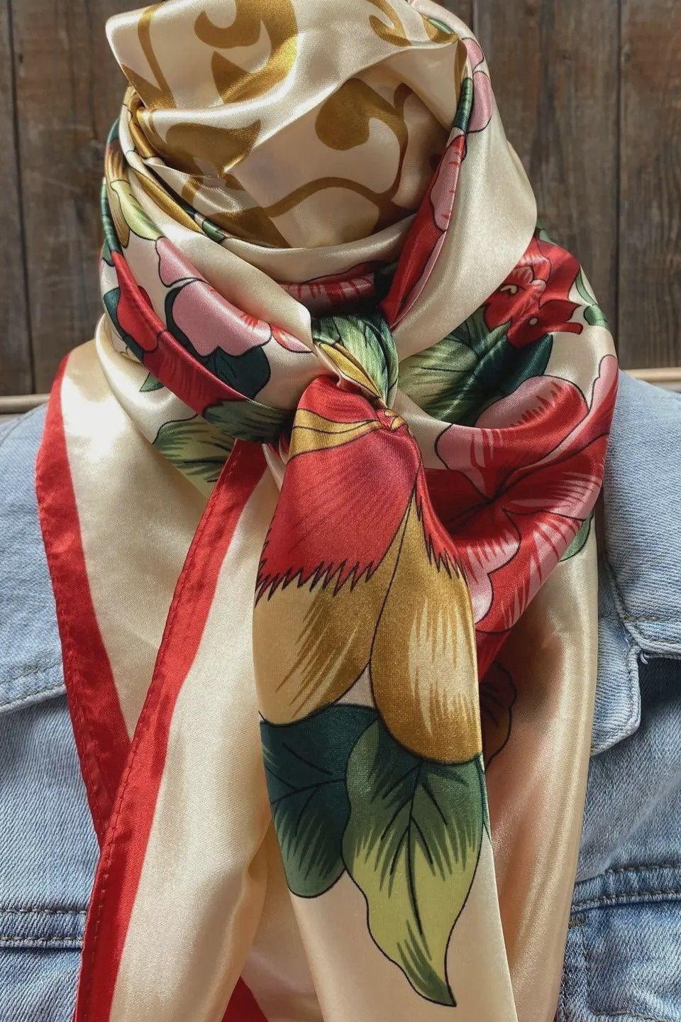 Red Green &amp; Gold Floral Wild Rag Scarf