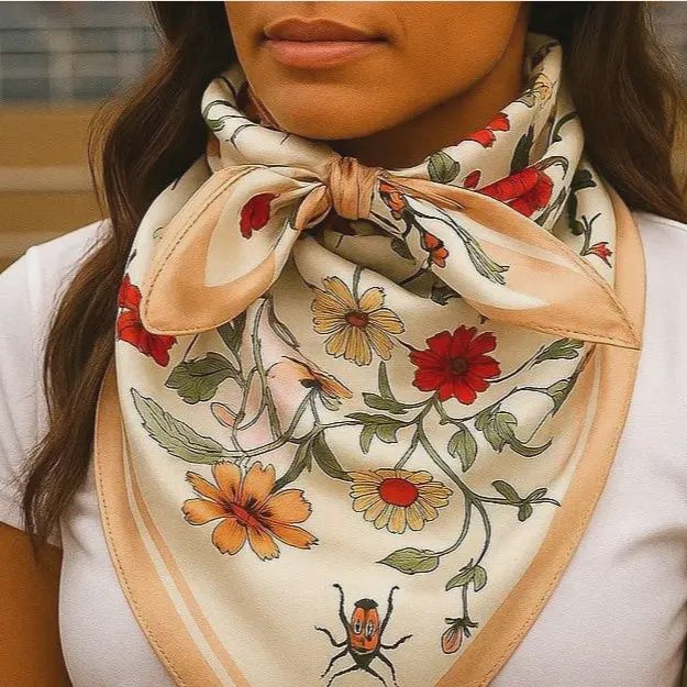 Peach and Cream Tulips and Lilies Wild Rag Scarf