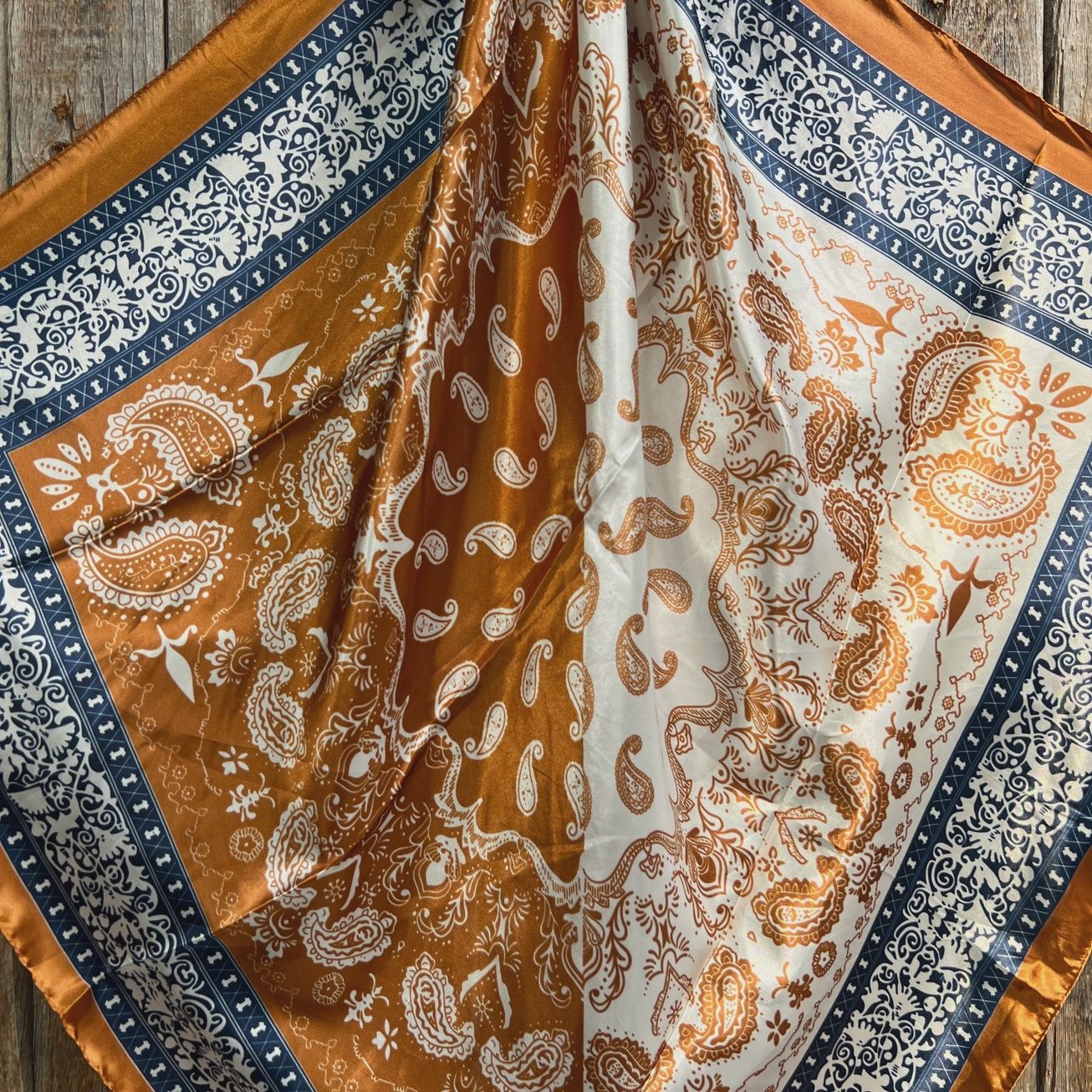 Rust &amp; Navy Paisley Wild Rag Scarf