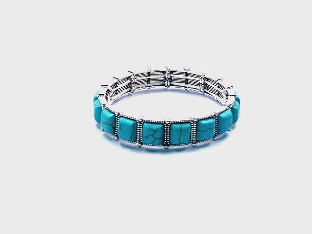 Silver Turquoise Stone Stretch Bracelet