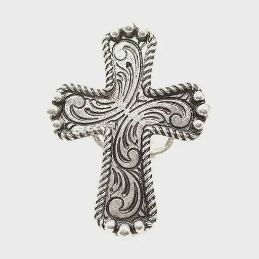Etched Cross Cuff Ring