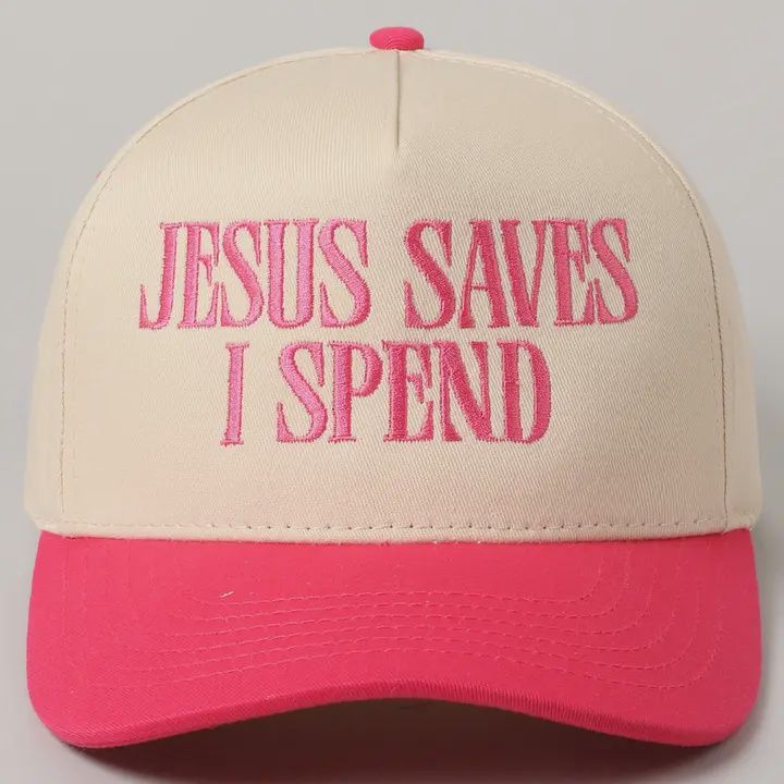 Jesus Saves I Spend Trucker Hat - Hot Pink