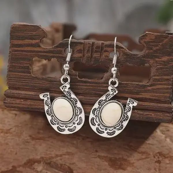 Western Horseshoe Natural Stone Drop Earrings, Design: Howlite