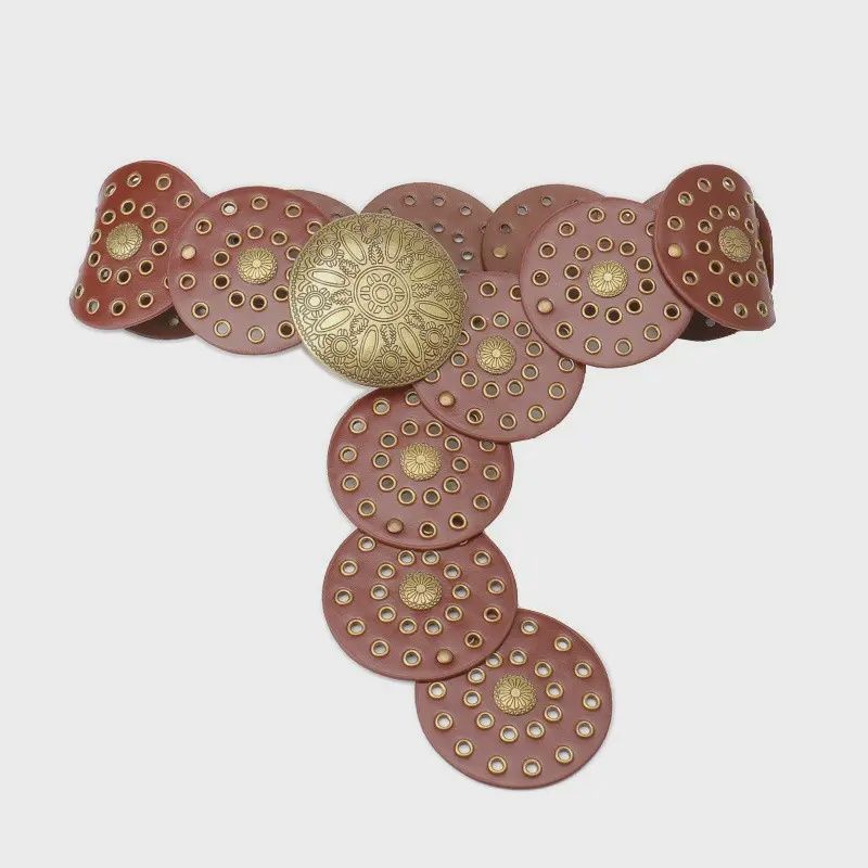 Western Studded Circular Disc Belt - Camel