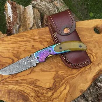 Damasucs Pocket Knife Exquisite Engrave Bolster