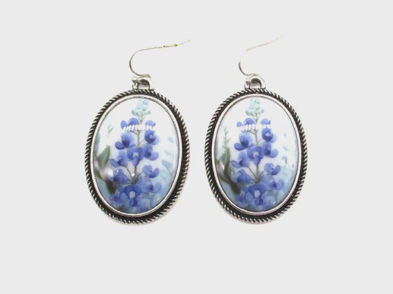 Oval Bluebonnet Portrait Dangle Earring Set