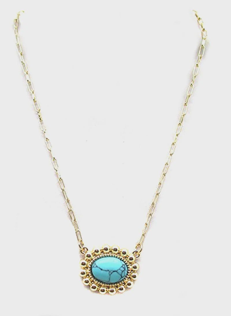 Western Turquoise Oval Necklace, Color: Gold