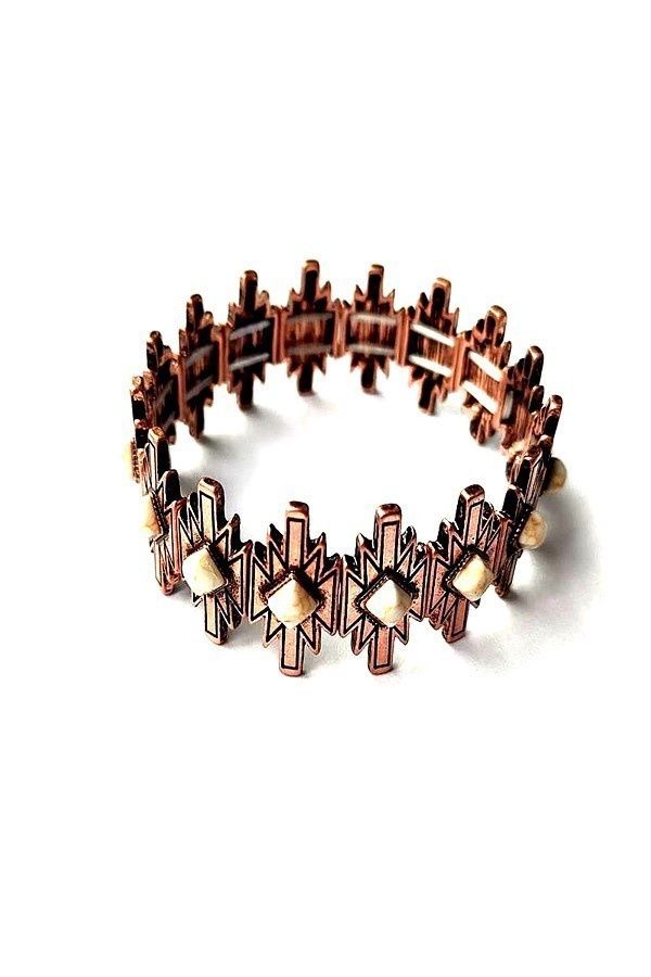 Western Aztec Shape Stretch Bracelet - Copper