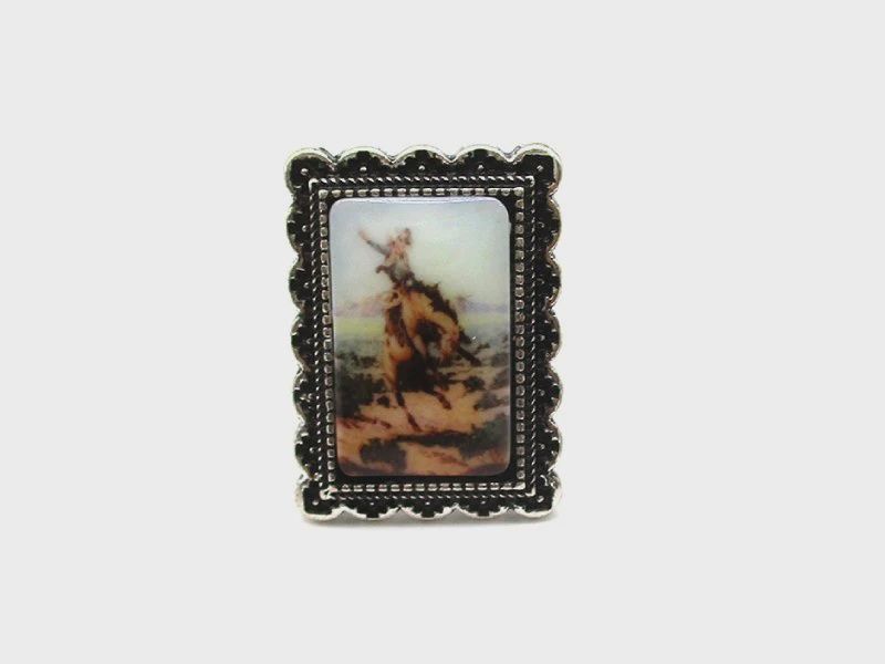 Western Portrait Broco Cowboy Rectangle Cuff Ring