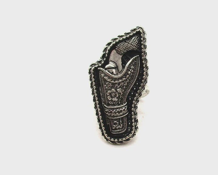 Western Etched Pistol Cuff Ring