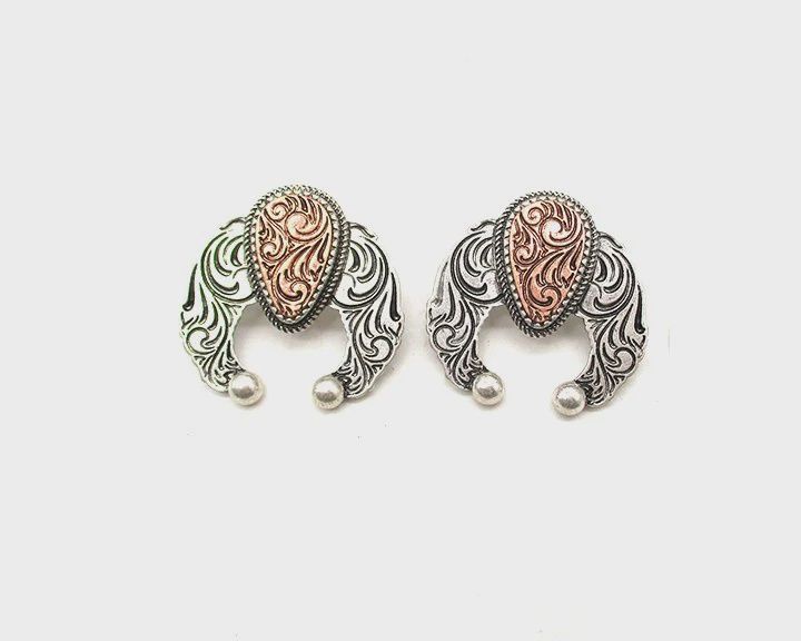 Western Squash Blossom Concho Earrings, Color: Copper