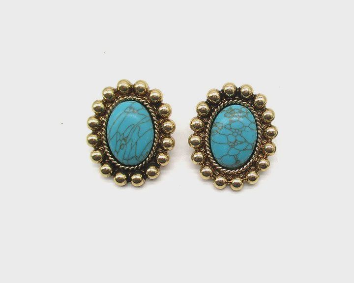 Western Oval Turquoise Post Earrings