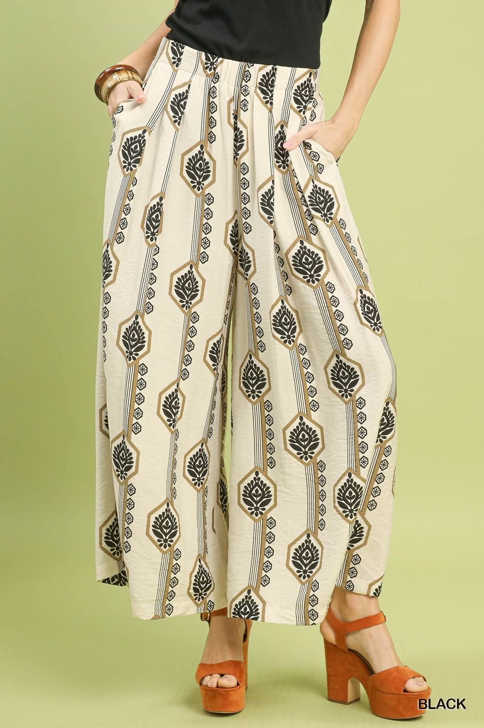 Geometric Boho Print Wide Leg Pants