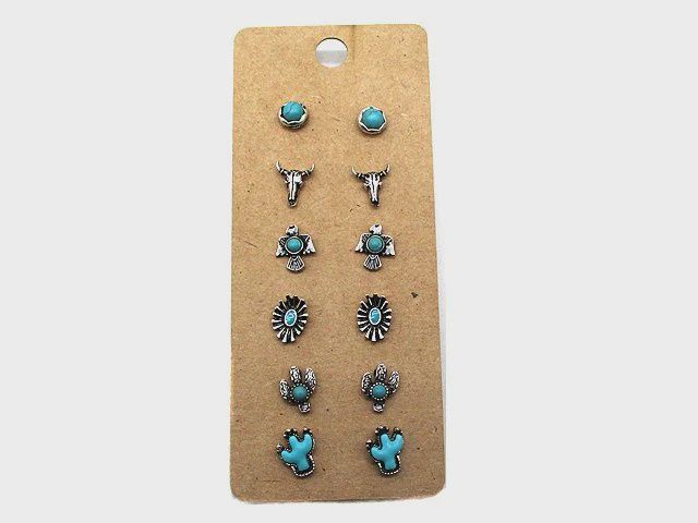 Western 6 Dainty Post Earring - Turquoise