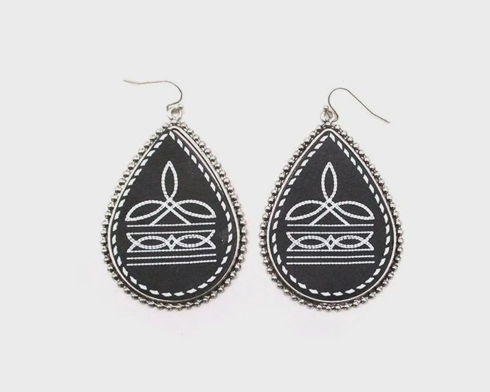 Western Boot Stitch Teardrop Earring