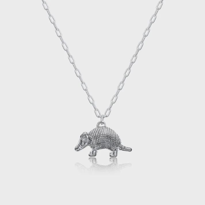 Sterling Silver Plated Western 3D Armadillo Necklace