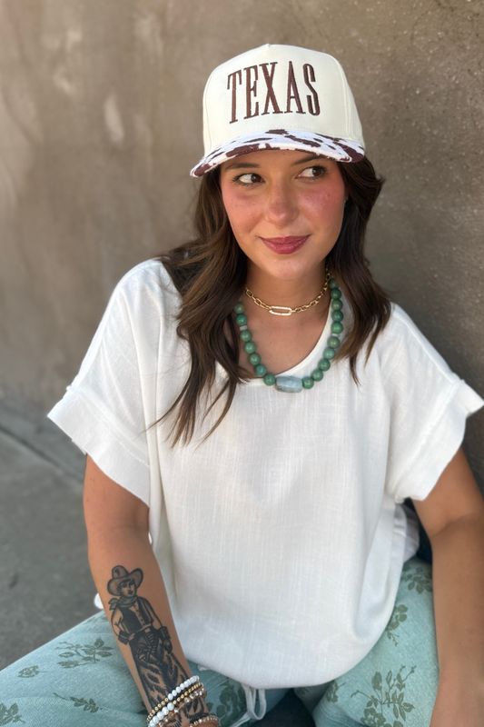 Texas Embroidered Trucker Hat - Brown Cow Print