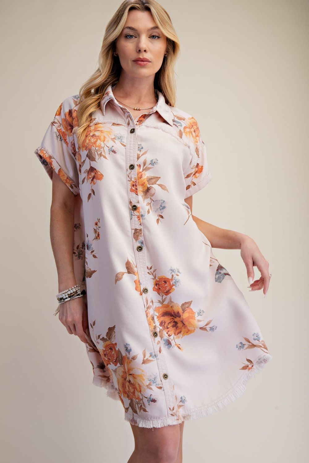 V Rose Shirt Dress