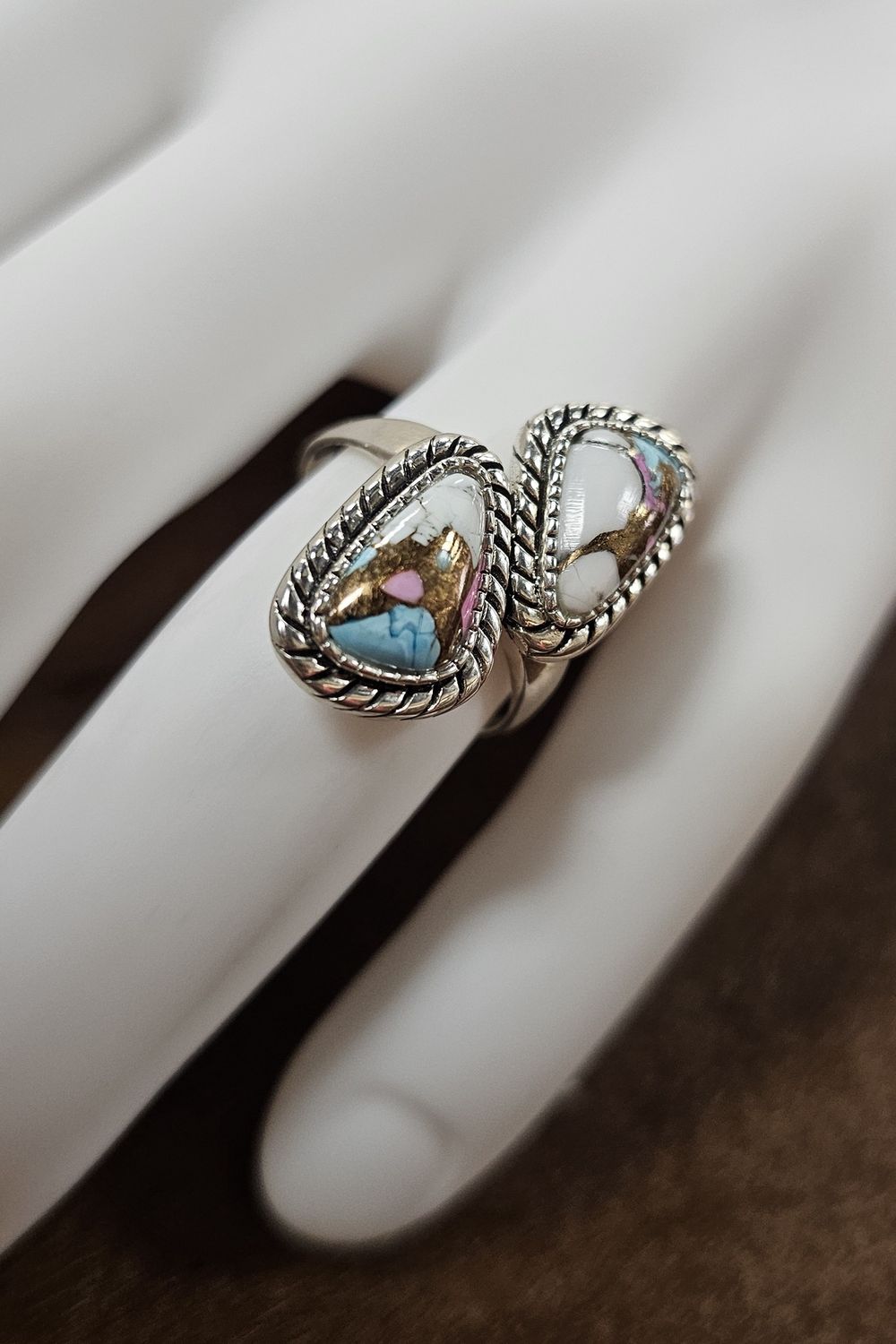 Sterling Silver Cotton Candy Double Triangle Ring