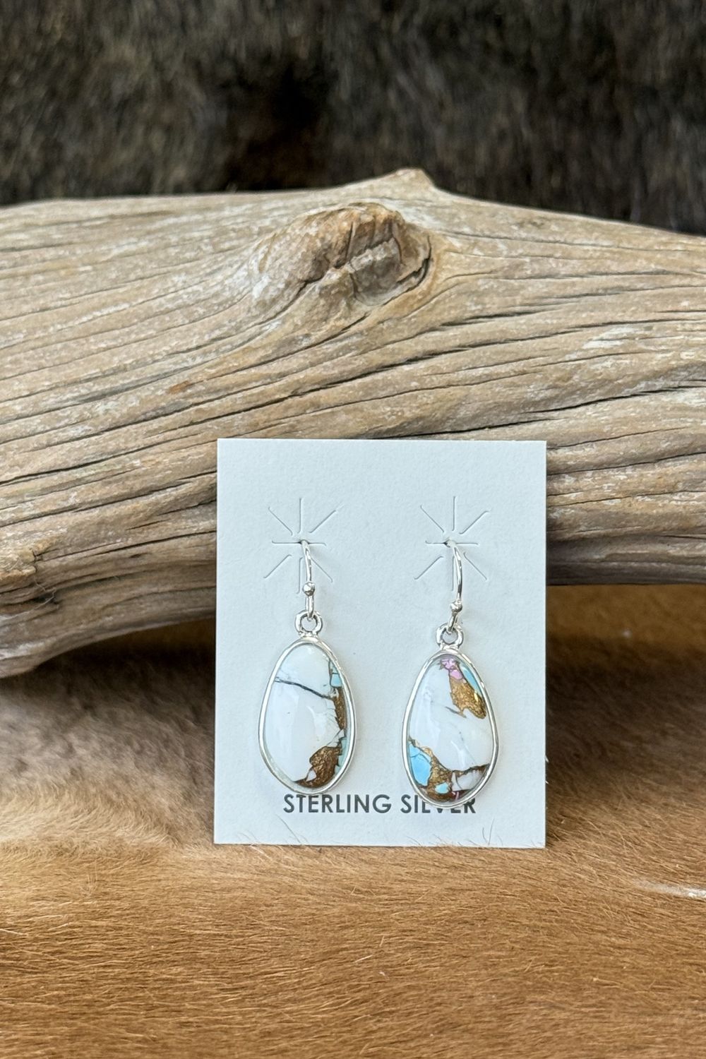 Sterling Silver &amp; Cotton Candy Turquoise Teardrop Earrings