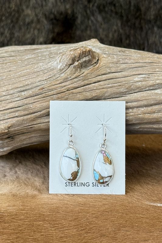 Sterling Silver &amp; Cotton Candy Turquoise Teardrop Earrings