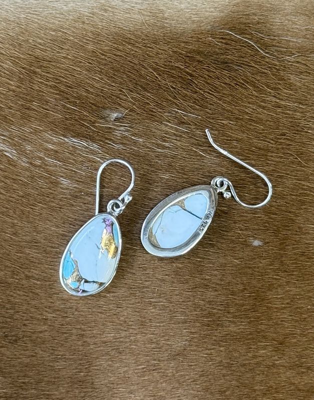 Sterling Silver &amp; Cotton Candy Turquoise Teardrop Earrings