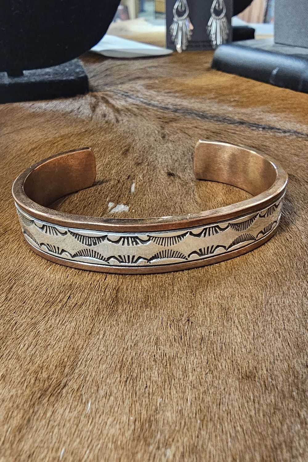 Large Navajo Engraved Silver and Copper Cuff