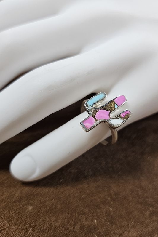 Sterling Silver Cotton Candy Turquoise Cactus Ring
